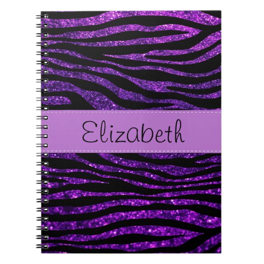 Paarse Zebra, glitter-Zebra, strips, Jouw naam Notitieboek (Voorkant)