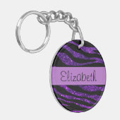 Paarse Zebra, glitter-Zebra, strips, Jouw naam Sleutelhanger (Voorkant Links)