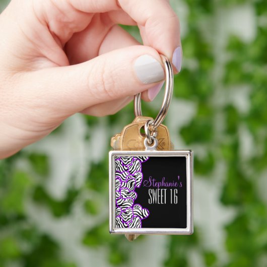 Paarse zebra hart Sweet 16 Verjaardag Sleutelhange Sleutelhanger (Hand)