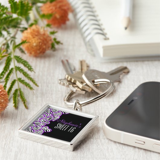 Paarse zebra hart Sweet 16 Verjaardag Sleutelhange Sleutelhanger (Zijkant)