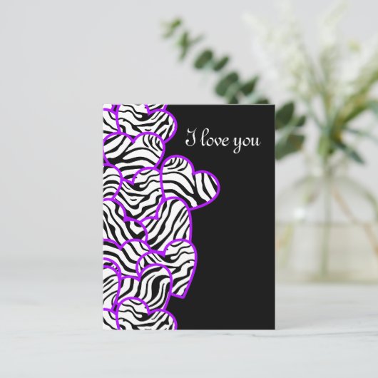 Paarse zebra harten Design Briefkaart (Staand voorkant)