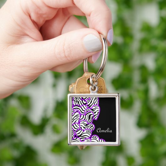 Paarse Zebra harten Sleutelhanger (Hand)