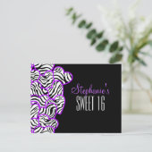 Paarse zebra harten Sweet 16 Verjaardagskaart Briefkaart (Staand voorkant)