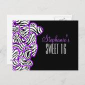 Paarse zebra harten Sweet 16 Verjaardagskaart Briefkaart (Voorkant / Achterkant)