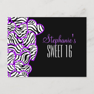Paarse zebra harten Sweet 16 Verjaardagskaart Briefkaart
