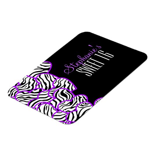 Paarse zebra harten Sweet 16 Verjaardagsmagneet Magneet (Linkerzijde)