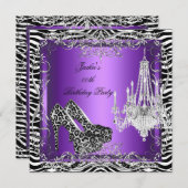 Paarse Zebra Leopard Print Party Heels Party Kaart (Voorkant / Achterkant)