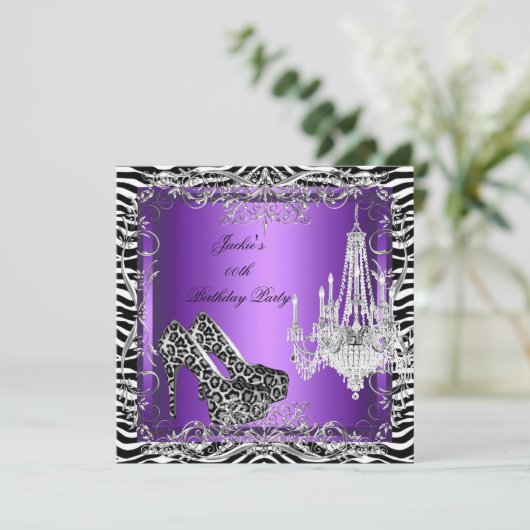 Paarse Zebra Leopard Print Party Heels Party Kaart (Staand voorkant)