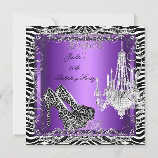 Paarse Zebra Leopard Print Party Heels Party Kaart (Voorkant)