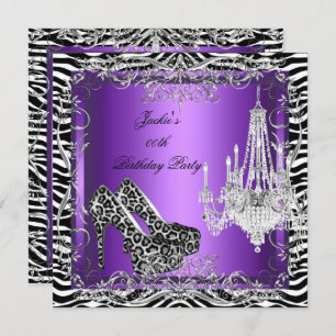 Paarse Zebra Leopard Print Party Heels Party Kaart