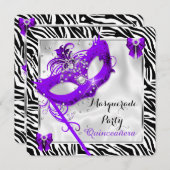 Paarse Zebra Masquerade Quinceanera 15e partij Kaart (Voorkant / Achterkant)