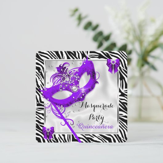 Paarse Zebra Masquerade Quinceanera 15e partij Kaart (Staand voorkant)
