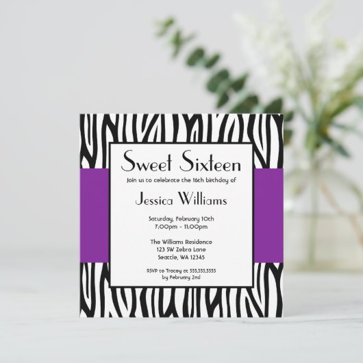 Paarse Zebra Matig zoet 16 Kaart (Staand voorkant)