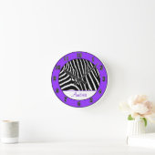 Paarse Zebra meisjes klok met naam (Huis)