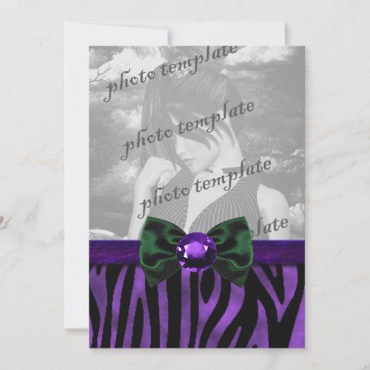 Paarse Zebra Met Edelstenen Boog Gothische Uitnodi Kaart (Voorkant)