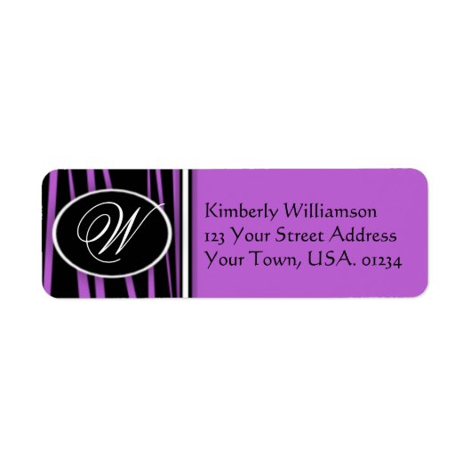 Paarse Zebra monogram retouradreslabels Etiket (Voorkant)