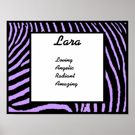 Paarse Zebra Naam Kunstprint Poster (Voorkant)