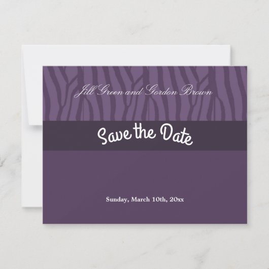 Paarse Zebra Patroon Bewaar de Datum Save The Date (Voorkant)