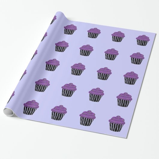 Paarse Zebra Patroon Cupcake Cadeaupapier (Uitgerold)