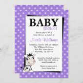 Paarse Zebra Polka Dot Baby Shower Invitaties Kaart (Voorkant / Achterkant)