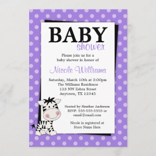 Paarse Zebra Polka Dot Baby Shower Invitaties Kaart