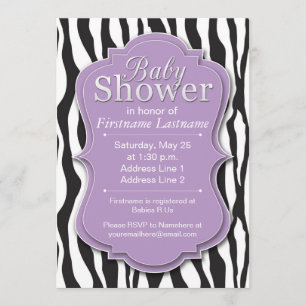Paarse Zebra Print Baby Shower Invitaties Kaart