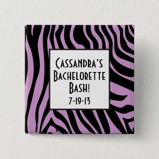 Paarse Zebra Print Bachelorette Button (Voorkant)