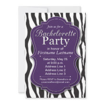 Paarse Zebra Print Bachelorette Party uitnodiginge