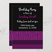 Paarse Zebra Print Birthday Uitnodiging (Voorkant / Achterkant)