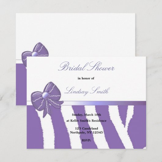 Paarse Zebra Print Bridal Showuitnodiging Kaart (Voorkant / Achterkant)