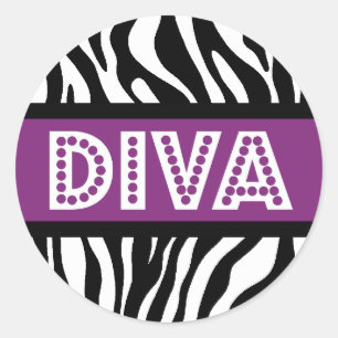 Paarse & Zebra Print DIVA Typografie Party Sticker