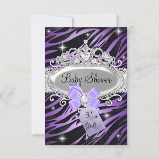 Paarse Zebra Print en prinses Tiara Baby shower Kaart (Voorkant)