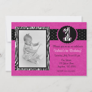 Paarse Zebra Print Girls 1e verjaardag uitnodiging