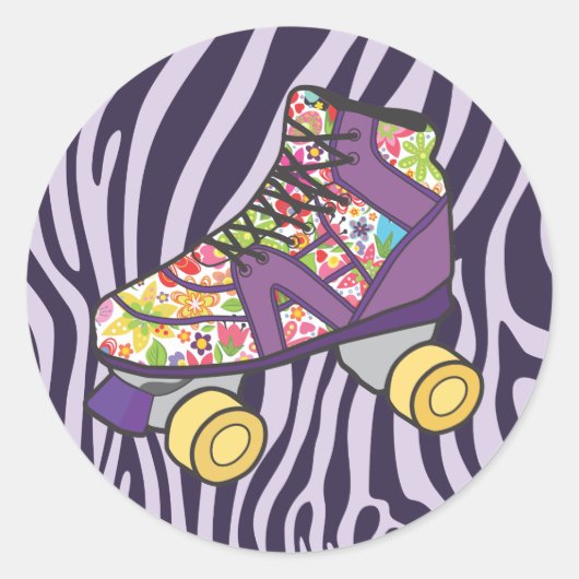 Paarse Zebra Print Roller Schaats Party Sticker (Voorkant)