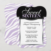 Paarse Zebra Print Sweet 16 Birthday Invitations Kaart (Voorkant / Achterkant)