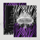 Paarse Zebra Print & Tiara Baby shower uitnodigen Kaart (Voorkant / Achterkant)