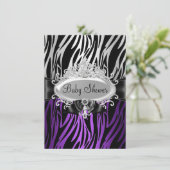 Paarse Zebra Print & Tiara Baby shower uitnodigen Kaart (Staand voorkant)