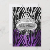 Paarse Zebra Print & Tiara Baby shower uitnodigen Kaart (Voorkant)