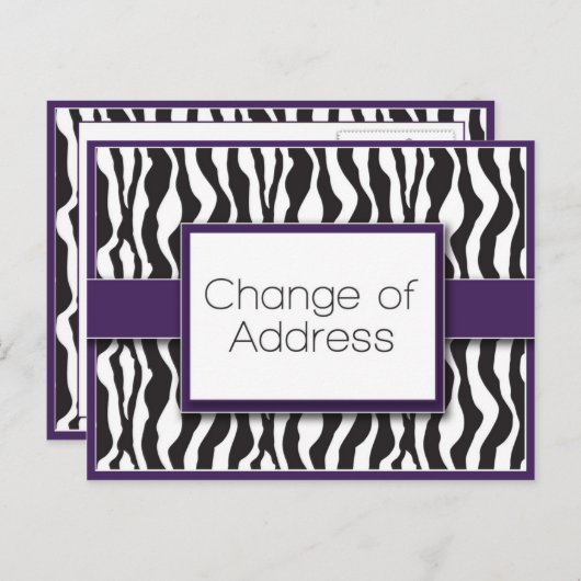 Paarse zebra print wijziging van adres Briefkaarte Aankondigingskaart (Voorkant / Achterkant)