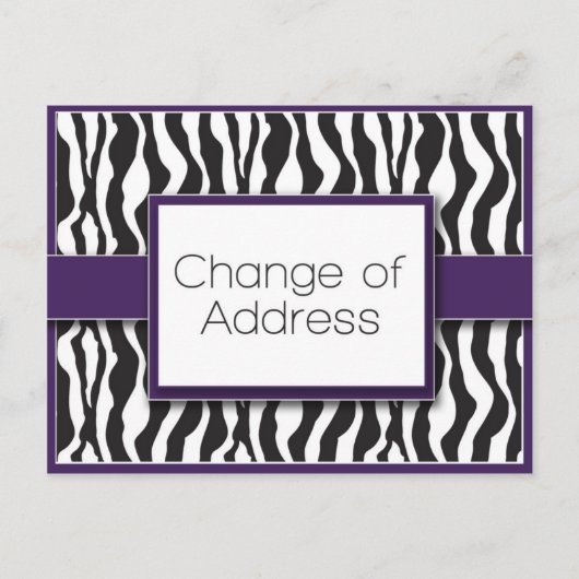 Paarse zebra print wijziging van adres Briefkaarte Aankondigingskaart (Voorkant)