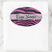 Paarse zebra-printpatroon ovale sticker (Tas)