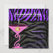 Paarse Zebra/roze martini Bachelorette Party Kaart (Voorkant)