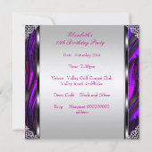 Paarse Zebra Silver Floral Birthday Party Kaart (Achterkant)