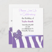 Paarse Zebra Sripes Birthday Uitnodiging (Voorkant / Achterkant)