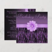Paarse Zebra Stripes Bling Birthday Party Kaart (Voorkant / Achterkant)