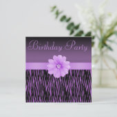Paarse Zebra Stripes Bling Birthday Party Kaart (Staand voorkant)