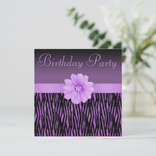 Paarse Zebra Stripes Bling Birthday Party Kaart (Staand voorkant)
