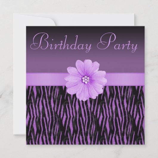 Paarse Zebra Stripes Bling Birthday Party Kaart (Voorkant)