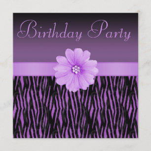 Paarse Zebra Stripes Bling Birthday Party Kaart