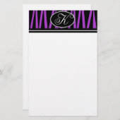 Paarse Zebra Stripes Monogrammen Stationery Briefpapier (Voorkant / Achterkant)